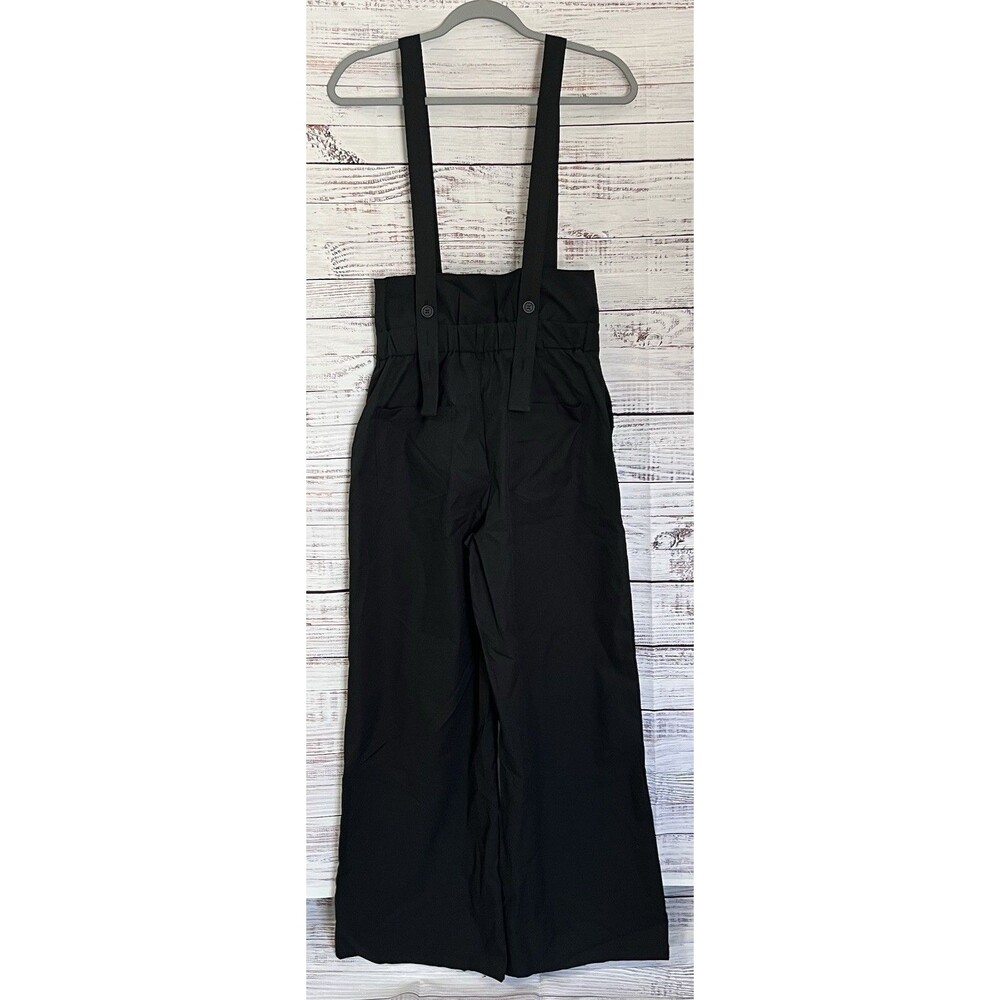 Halara High Waisted Suspender Overalls Pants Wide Leg Black Pockets NWT S